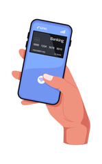 Hand using mobile banking app