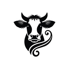 Cow for an icon or symbol isolated, black and white. 2d vector illustration in logo style.