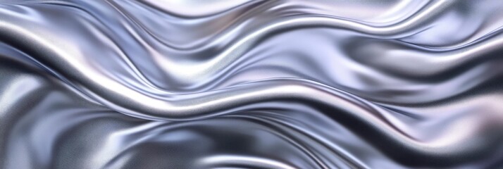 Abstract silver wavy background with smooth waves of shiny satin cloth texture.