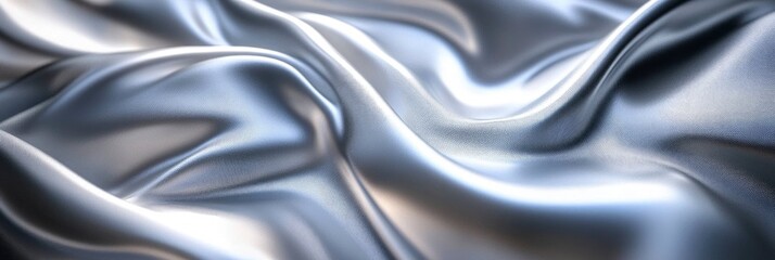 Obraz premium Abstract silver wavy background with smooth waves of shiny satin cloth texture.