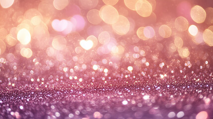 Glittering Hearts and Bokeh Lights in Pink and Gold for Valentine's Day
