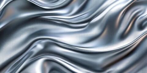 Abstract silver wavy background with smooth waves of shiny satin cloth texture.