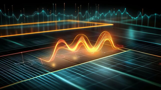 Data Science Predictive Modeling Data Engineering Abstract visualization of regression analysis with a glowing equation overlaying a data scatter plot