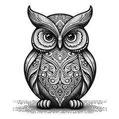 Fototapeta premium Ceramic Owl Figurine Sketch line sketch engraving. black and white.
