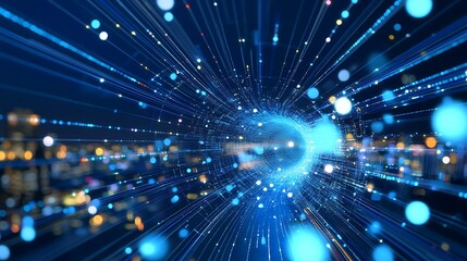 Naklejka premium Futuristic Tunnel with Glowing Lights Creating an Impressive Visual Journey