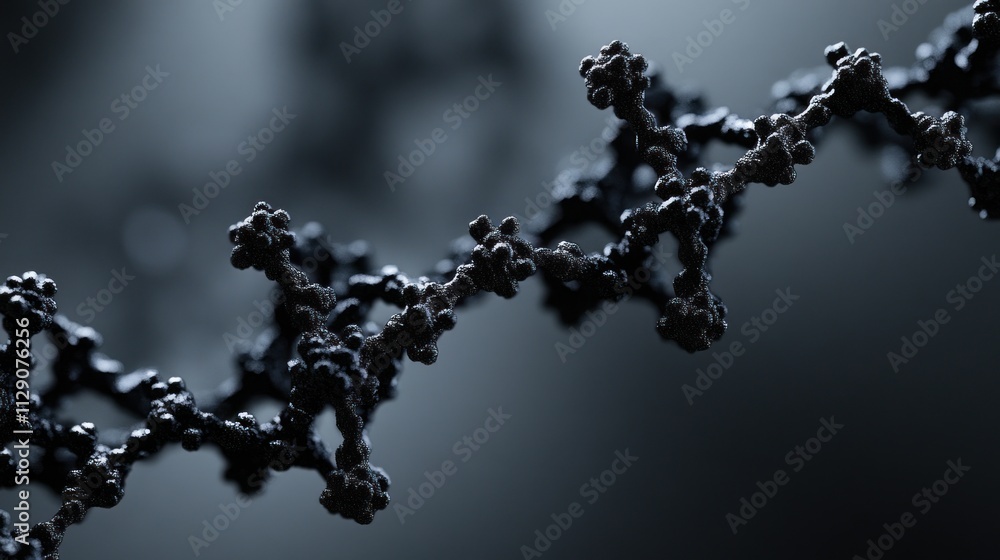 Poster microscopic molecular structure: a 3d render of a complex polymer chain