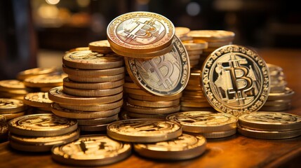 A pile of gold coins with the letters B and X on them