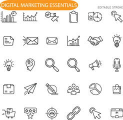 Digital Marketing Essentials Icons for Strategy, Analytics, and Growth