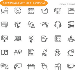Elearning Virtual Classroom Icons Education, Technology, Online Learning