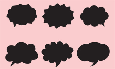 A set of speech bubbles in black, isolated on a pink background.