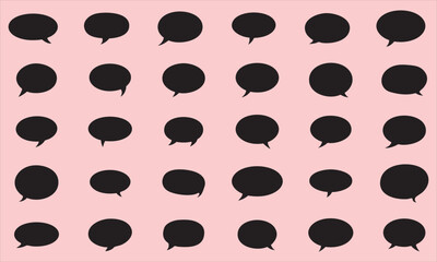 A set of speech bubbles in black, isolated on a pink background.