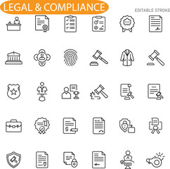 Legal Compliance Icons Law, Justice, Documents, Regulations, and Security