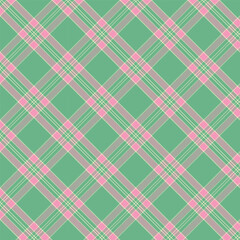 Plaid with twill weave repeat pattern.Checkered tartan gingham seamless pattern in green and pink.Geometric graphic vector illustration background design for fabric and prints.