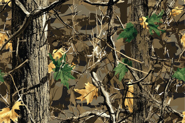 Real tree forest camouflage seamless pattern design pattern for hunting and military uniform. Hunting camouflage