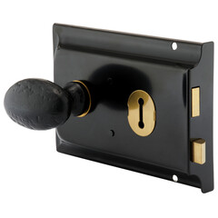 Vintage Rim Lock with Black Finish and Brass Keyhole for Interior Doors