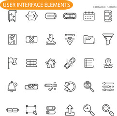 Editable Stroked User Interface Elements Icons for Web Design