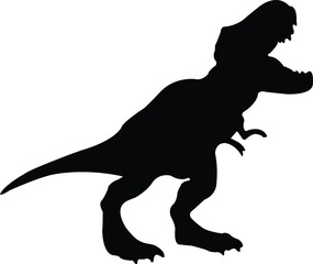 Tyrannosaurus isolated dinosaur silhouette vector illustration. Black dinosaur silhouette on white background.