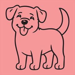 Playful Black Line Drawing of a Dog on Pink Background