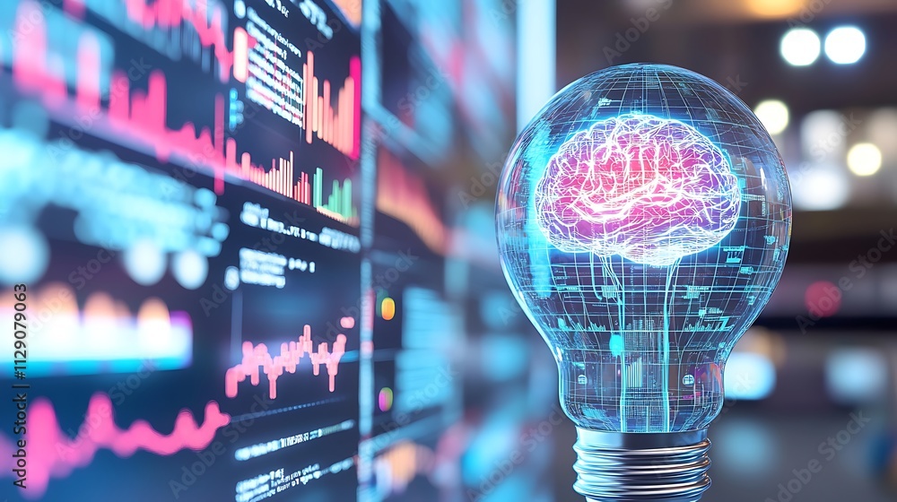 Aufkleber innovative light bulb concept with a digital brain and data visualization for smart technology
