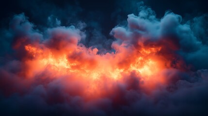 Fototapeta premium Dark dramatic smoke with fire, burning background. Clouds of smoke, explosion. Close-up view.