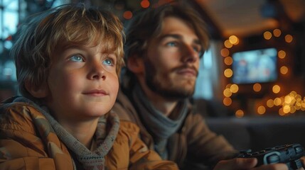 Obraz premium Parents with the children sitting at home and playing video game
