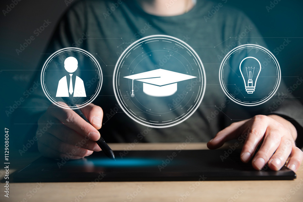 Aufkleber e-learning concept with man using a tablet computer