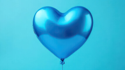 Shiny blue heart-shaped balloon against light teal background