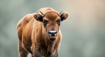 Majestic young bison in natural habitat with soft focus background