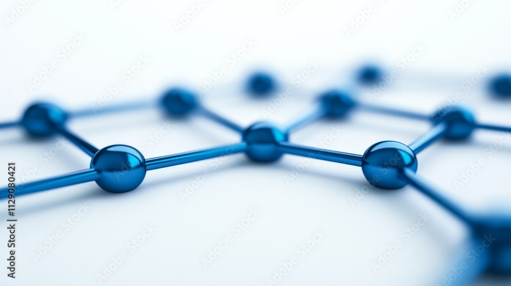 Poster blue network connection: abstract close-up of a metallic blue network structure, symbolizing connect