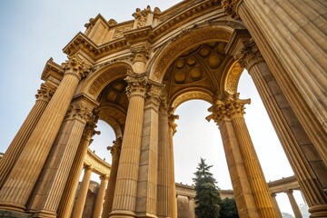 Fototapeta premium Opulent Golden Ornamental Arch with Columns Isolated on Clean Background for Luxurious Design Inspiration and Creative Projects