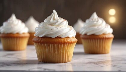 Classic cupcake with a delicate white swirl topping , frosted treat, pastry art