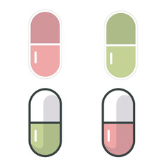 Set of red and green pills