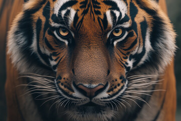 Fototapeta premium Majestic tiger displays powerful gaze in natural habitat during daylight hours