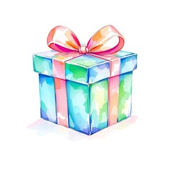 Watercolor gift box illustration on white background