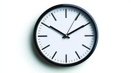 Classic Round Wall Clock: A minimalist design, simple yet elegant, showcasing a classic round wall clock with black hands and numerals against a clean white background. Perfect for home decor.
