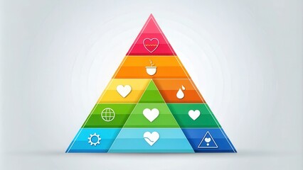 Abstract Colorful Pyramid With Heart Symbols And Icons Representing Levels Of Sustainability