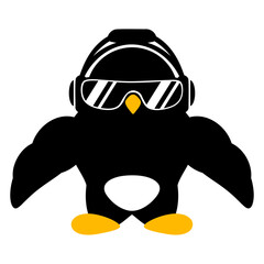 Penguin Bodybuilder Sunglasses Headphones Muscles Design Lover Art Vector Illustration Card T-Shirt Poster Sticker Graphic Print Decorative Drawing Isolated Logo Decoration Symbol Creative Cool Style
