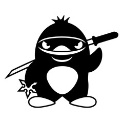Penguin Ninja Cool Samurai Japanese Katana Fighter Design Lover Art Vector Illustration Card T-Shirt Poster Sticker Graphic Print Decorative Drawing Isolated Logo Decoration Symbol Creative Cool Style