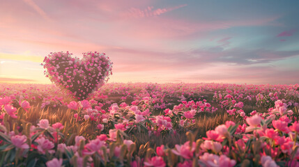 Fototapeta premium field of flowers shaped like a heart
