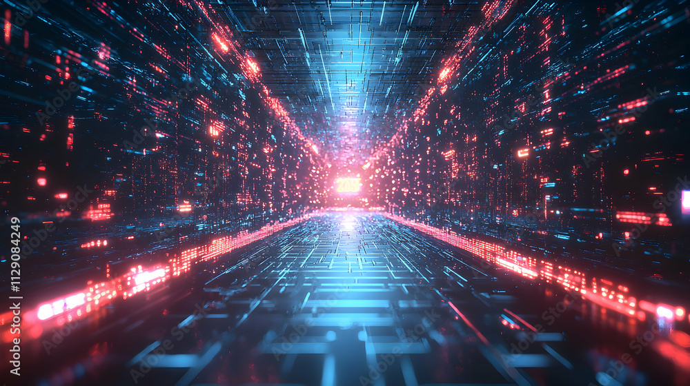 Poster digital data stream corridor abstract visualization