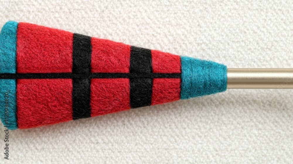 Poster red and black arrow fletching: a close-up detail of a red and black arrow fletching with a turquoise