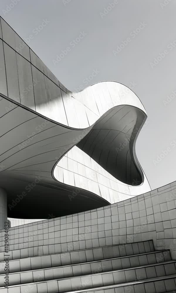 Poster modern architectural design features smooth curves and angular shapes in a minimalist setting
