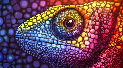 Fototapeta premium A vibrant close-up of a colorful reptile's eye and textured skin, showcasing detailed patterns, This image is ideal for illustrations in educational materials, wildlife articles, or artistic projects