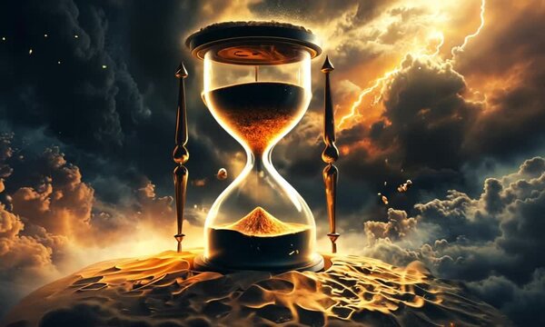 AI - hourglass with sand, Illustration of Hourglass as a Symbol of Time and Patience. Ideal for use in themes related to time management, deadlines, or philosophical concepts.