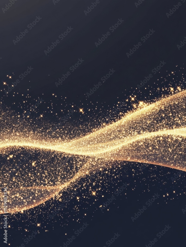 Fototapete a mesmerizing abstract golden glitter wave flows gracefully across a dark backdrop, offering ample s