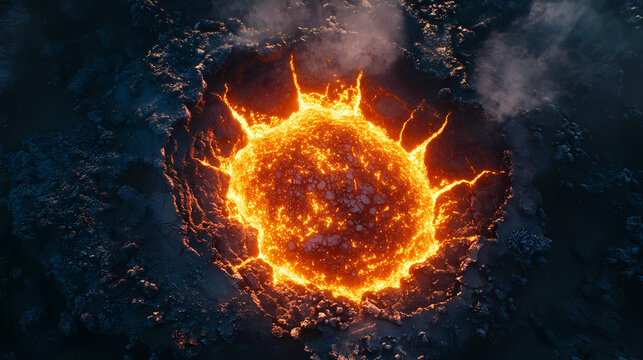 Lava molten texture, top view, volcano magma glow texture in cracking holes realistic. volcano. illustration. Magma. Illustration