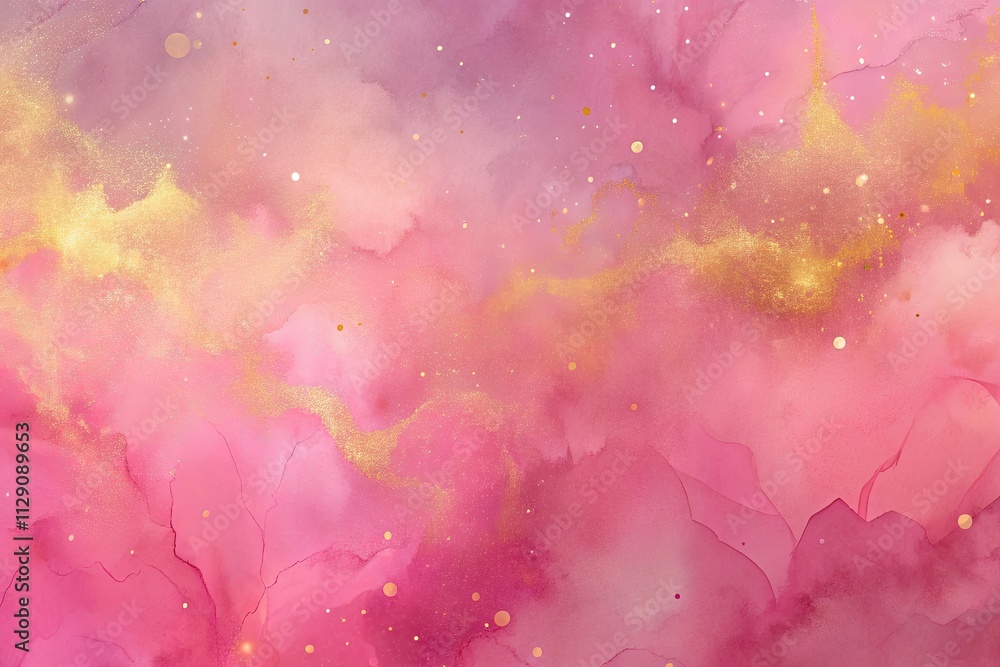 Poster vibrant hues of pink and gold create a dreamy abstract landscape with soft transitions and delicate 