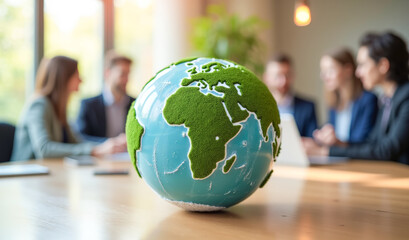 the Earth model with forests and seas on the office desk , the concept of environmental protection and peace