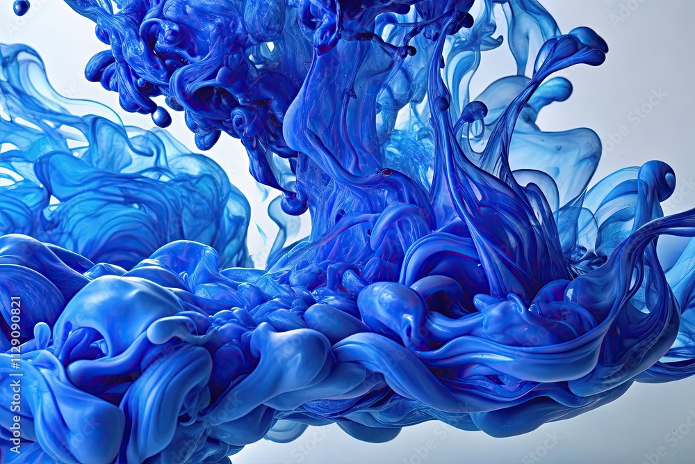 Poster swirling blue liquid forms an enchanting display of motion and color in a mesmerizing underwater dan