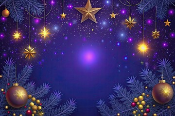 Bright golden stars and ornaments adorn a winter night sky serene and festive for holiday celebrations. Generative AI